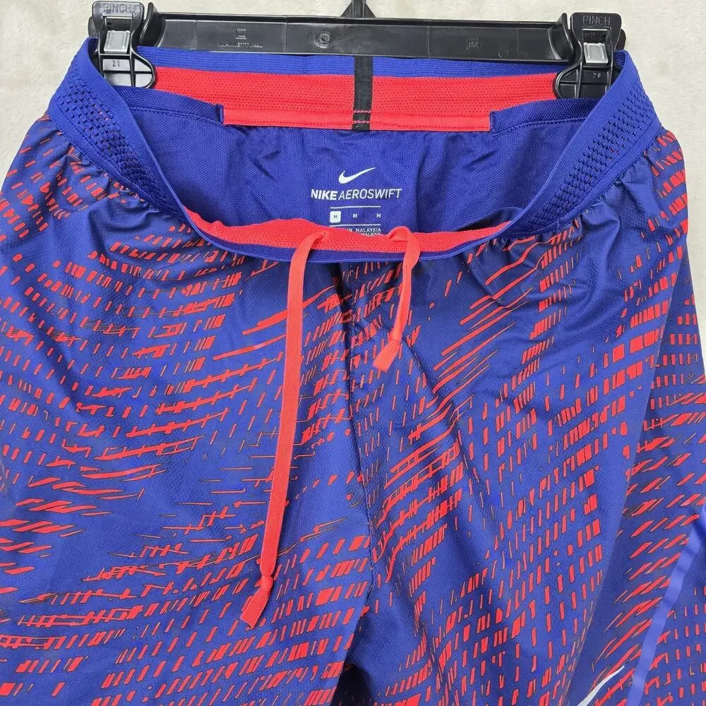 Nike AeroSwift 5” Running Shorts Mens Medium Blue Red Geometric 800285-455